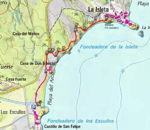 Mapa sendero Escullos - Isleta del Moro
