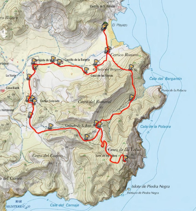 Mapa ruta del Playazo al Cerro de los Lobos