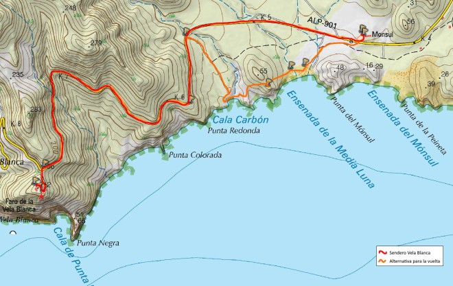 Mapa del Sendero Vela Blanca