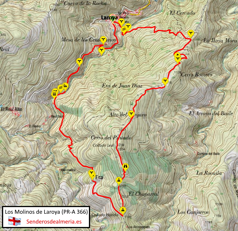 Mapa del sendero Los Molinos de Laroya (PR-A 366