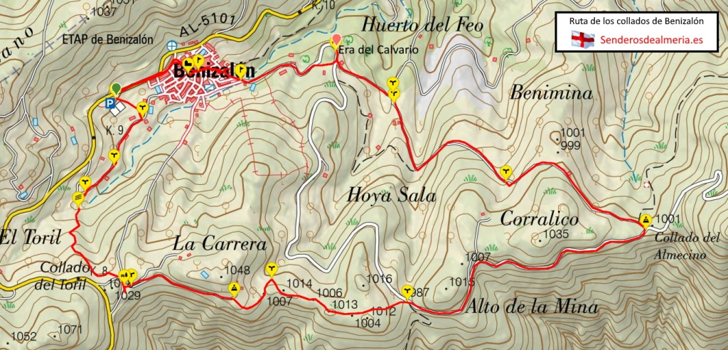Mapa de la ruta de los collados de Benizalón