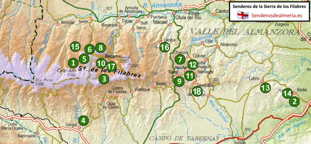 Mapa de senderos de la Sierra de los Filabres